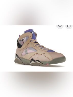 Air Jordan 7 Retro Sneaker in Taupe with Purple Accents